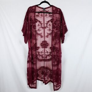Rue 21 Boho Fairy Mesh Kimono Womens S Red Sheer Lace Romantic Festival